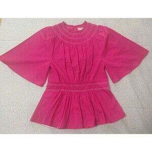 Roksanda  Smocked Wide Sleeve Blouse Top Pink Size 12 Boho Feminine Cottage Core